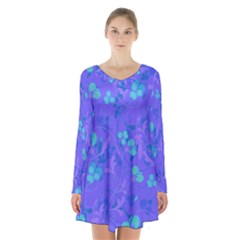 Floral Pattern Long Sleeve Velvet V-neck Dress by Valentinaart