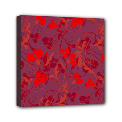 Red Floral Pattern Mini Canvas 6  X 6 