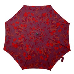 Red Floral Pattern Hook Handle Umbrellas (small) by Valentinaart