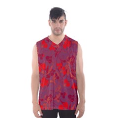 Red Floral Pattern Men s Basketball Tank Top by Valentinaart