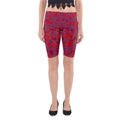 Red Floral Pattern Yoga Cropped Leggings by Valentinaart