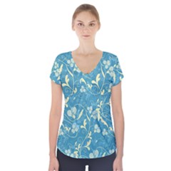 Floral Pattern Short Sleeve Front Detail Top