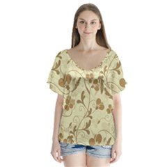 Floral Pattern Flutter Sleeve Top