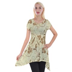 Floral Pattern Short Sleeve Side Drop Tunic