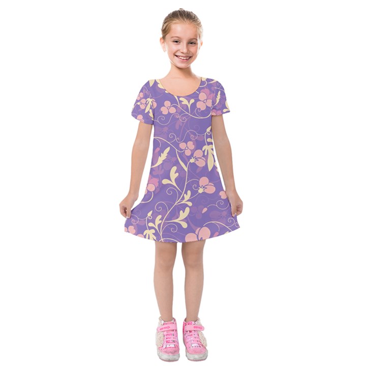 Floral pattern Kids  Short Sleeve Velvet Dress