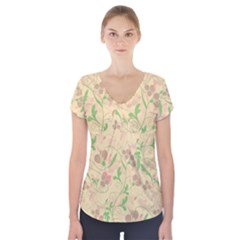 Floral Pattern Short Sleeve Front Detail Top