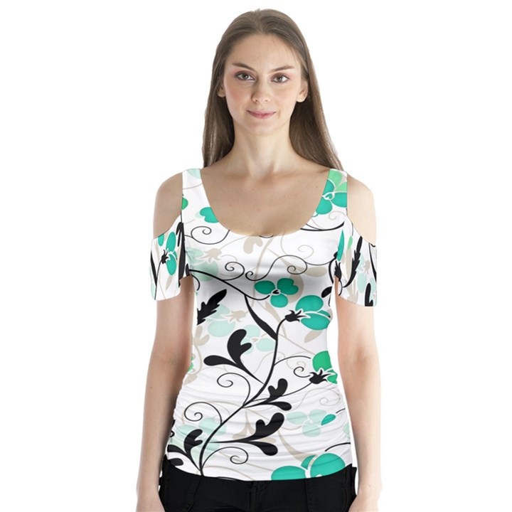 Floral pattern Butterfly Sleeve Cutout Tee 