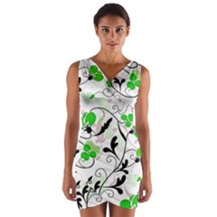 Floral Pattern Wrap Front Bodycon Dress