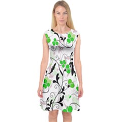 Floral Pattern Capsleeve Midi Dress