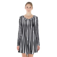 Zebra Pattern Long Sleeve Velvet V-neck Dress by Valentinaart