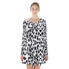 Animal Print Long Sleeve Velvet V-neck Dress by Valentinaart