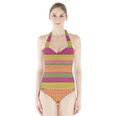 Pattern Halter Swimsuit