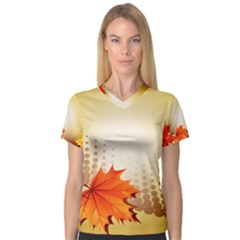 Background Leaves Dry Leaf Nature Women s V-neck Sport Mesh Tee