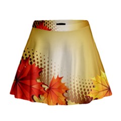 Background Leaves Dry Leaf Nature Mini Flare Skirt