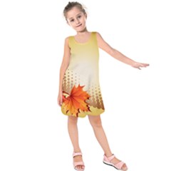 Background Leaves Dry Leaf Nature Kids  Sleeveless Dress by Simbadda