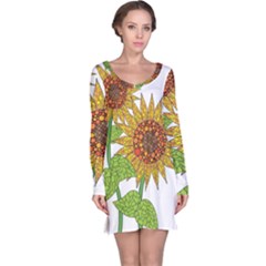 Sunflowers Flower Bloom Nature Long Sleeve Nightdress by Simbadda