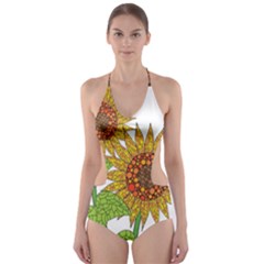 Sunflowers Flower Bloom Nature Cut-out One Piece Swimsuit by Simbadda