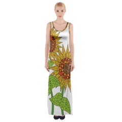 Sunflowers Flower Bloom Nature Maxi Thigh Split Dress