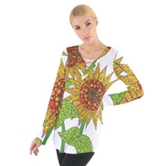 Sunflowers Flower Bloom Nature Women s Tie Up Tee