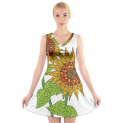 Sunflowers Flower Bloom Nature V-neck Sleeveless Skater Dress by Simbadda