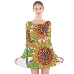 Sunflowers Flower Bloom Nature Long Sleeve Velvet Skater Dress by Simbadda