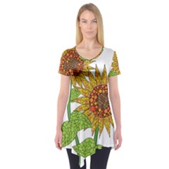 Sunflowers Flower Bloom Nature Short Sleeve Tunic 