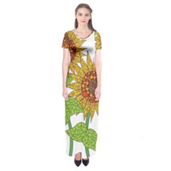 Sunflowers Flower Bloom Nature Short Sleeve Maxi Dress by Simbadda