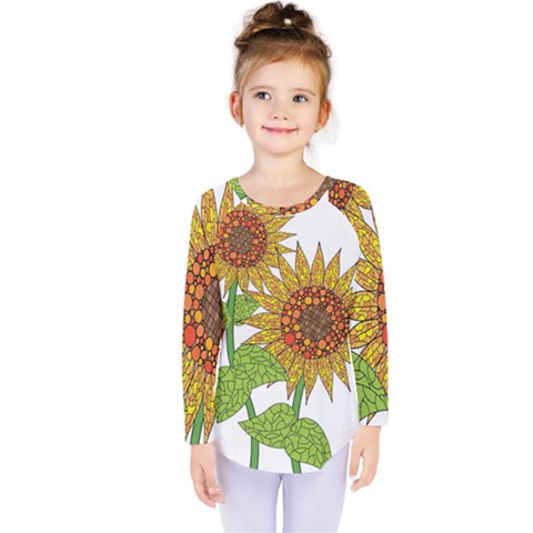 Sunflowers Flower Bloom Nature Kids  Long Sleeve Tee by Simbadda