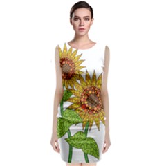 Sunflowers Flower Bloom Nature Sleeveless Velvet Midi Dress by Simbadda