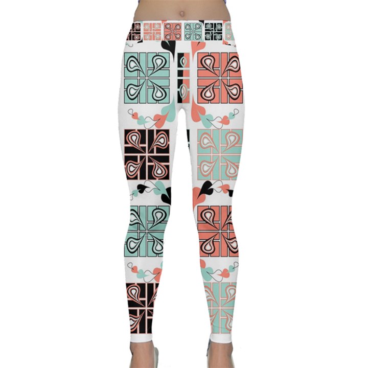 Mint Black Coral Heart Paisley Classic Yoga Leggings