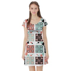 Mint Black Coral Heart Paisley Short Sleeve Skater Dress by Simbadda