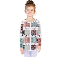 Mint Black Coral Heart Paisley Kids  Long Sleeve Tee