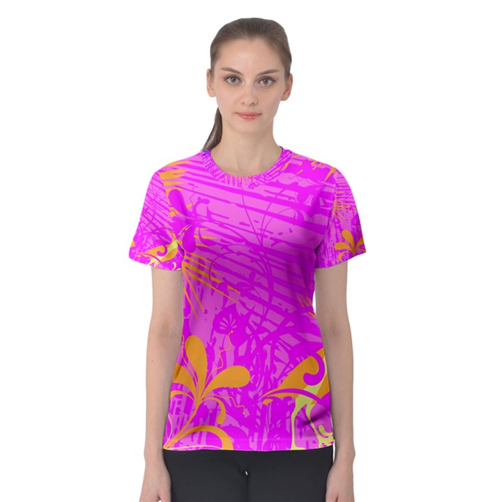 Spring Tropical Floral Palm Bird Women s Sport Mesh Tee