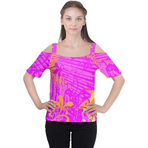 Spring Tropical Floral Palm Bird Women s Cutout Shoulder Tee by Simbadda