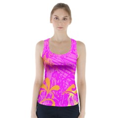 Spring Tropical Floral Palm Bird Racer Back Sports Top by Simbadda