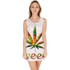 Marijuana Leaf Bright Graphic Sleeveless Bodycon Dress by Simbadda