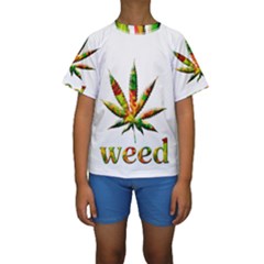 Marijuana Leaf Bright Graphic Kids  Short Sleeve Swimwear