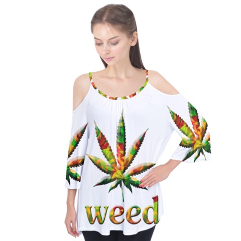 Marijuana Leaf Bright Graphic Flutter Tees by Simbadda