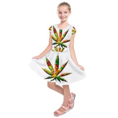 Marijuana Leaf Bright Graphic Kids  Short Sleeve Dress