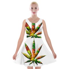 Marijuana Leaf Bright Graphic Velvet Skater Dress