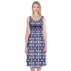 Leaves Horizontal Grey Urban Midi Sleeveless Dress by Simbadda