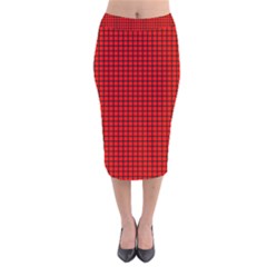 Red And Black Velvet Midi Pencil Skirt