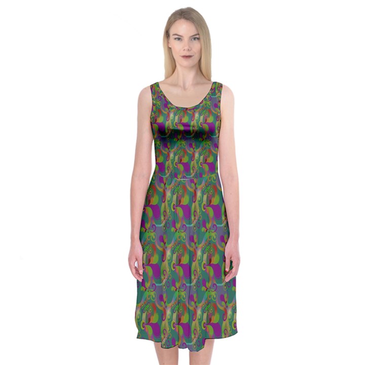 Pattern Abstract Paisley Swirls Midi Sleeveless Dress