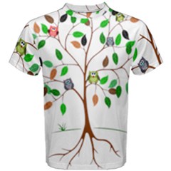 Tree Root Leaves Owls Green Brown Men s Cotton Tee by Simbadda