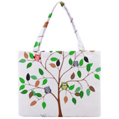 Tree Root Leaves Owls Green Brown Mini Tote Bag by Simbadda