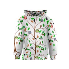 Tree Root Leaves Owls Green Brown Kids  Pullover Hoodie by Simbadda