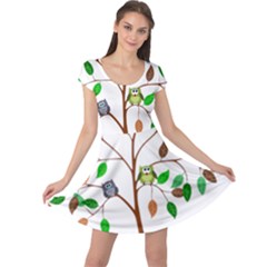 Tree Root Leaves Owls Green Brown Cap Sleeve Dresses by Simbadda