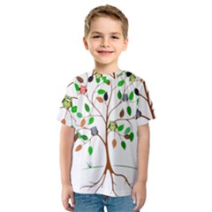 Tree Root Leaves Owls Green Brown Kids  Sport Mesh Tee