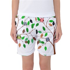 Tree Root Leaves Owls Green Brown Women s Basketball Shorts by Simbadda