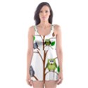 Tree Root Leaves Owls Green Brown Skater Dress Swimsuit View1